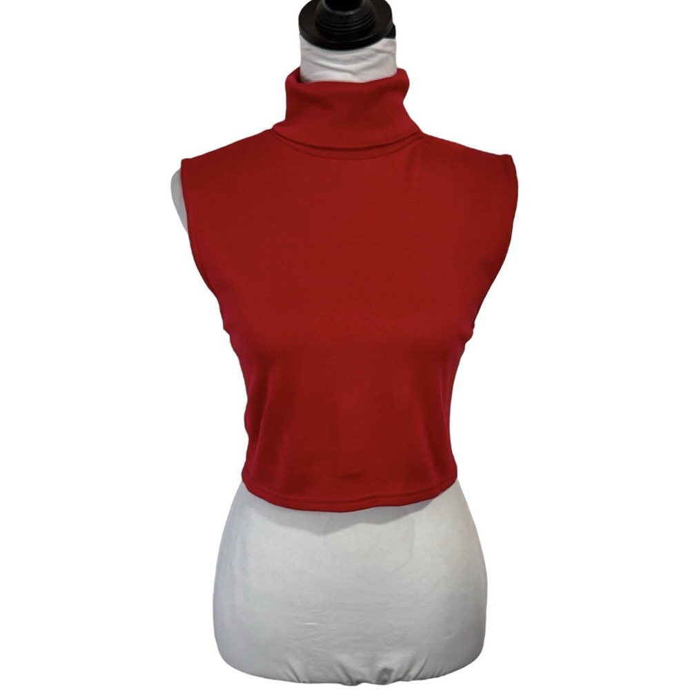 NWT 90s Sleeveless Turtleneck Crop Top Size L XL Red Knit Minimalist Made In USA